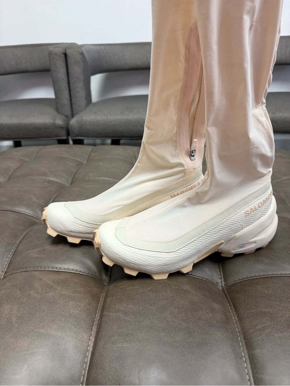 MM6 Maison Margiela Salomon crossover over-the-Knee Boots Light Cream size 40